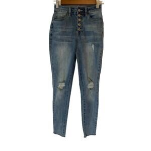 Secrets With Love Women's 5 Super High Narrow Waist Ripped Button Fly Jeans 90's